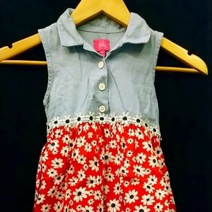 "" Pinky""Girl's sz:6 denim cotton print Dress